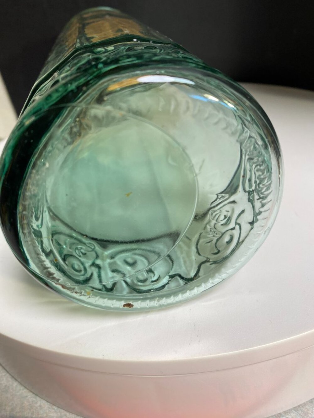 Vintage Aqua Green Glass Spaghetti Jar with Cork Lid 11" Canada - Picture 2 of 6